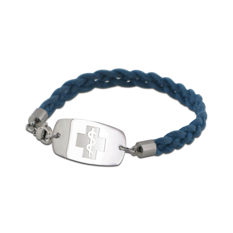 Bohemian Braid Bracelet - Small Emblem - Lobster or Safety Clasp - Blue