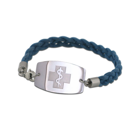 Bohemian Braid Bracelet - Large Emblem - Lobster or Safety Clasp - Blue