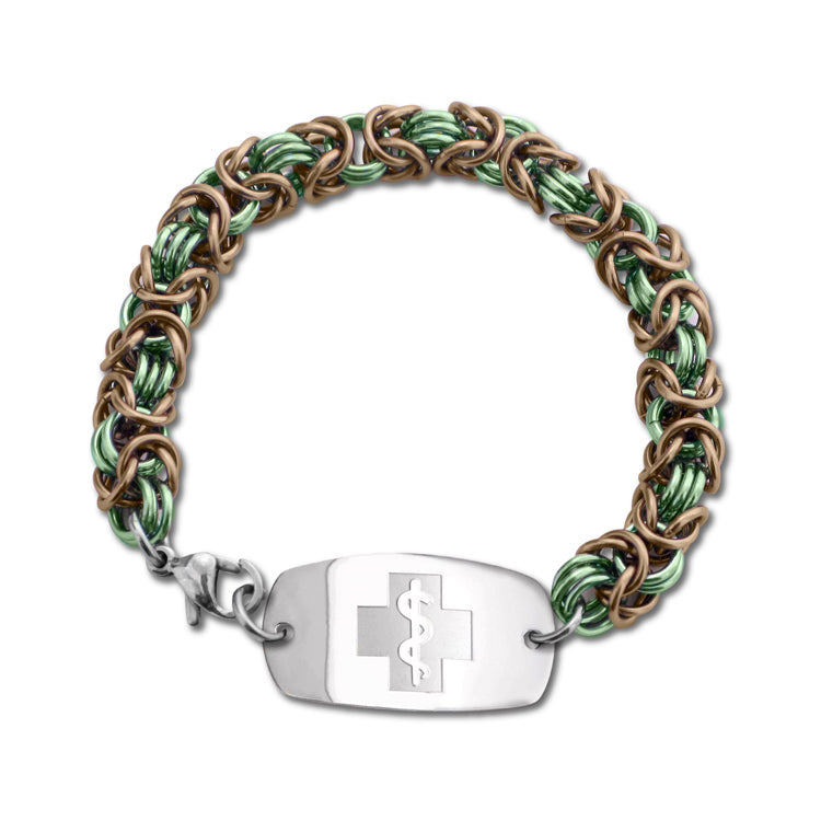 Byzantine Bracelet - Small Emblem - Lobster or Safety Clasp - Champagne Ice & Sage Ice
