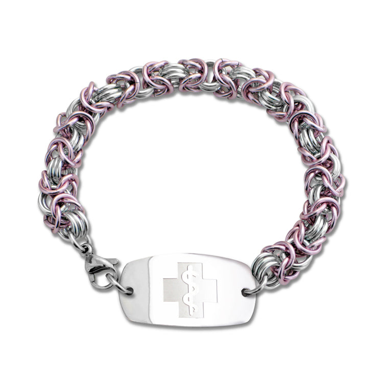 Byzantine Bracelet - Small Emblem - Lobster or Safety Clasp - Pink Ice & Silvered Ice