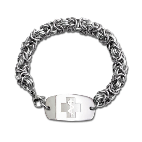 Byzantine Bracelet - Small Emblem - Lobster or Safety Clasp - Silver Ice