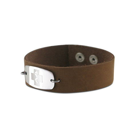 Casual Leather Wristband - Small Emblem - Snap Closure - Brushed Applewood Brown