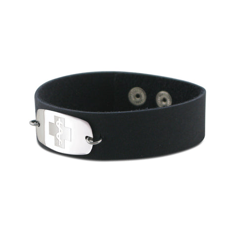 Casual Leather Wristband - Small Emblem - Snap Closure - Brushed Navy
