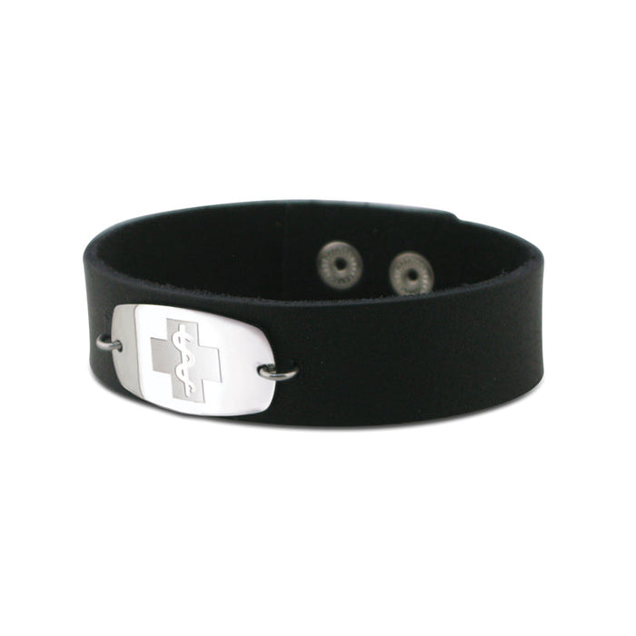 Casual Leather Wristband - Smooth Black