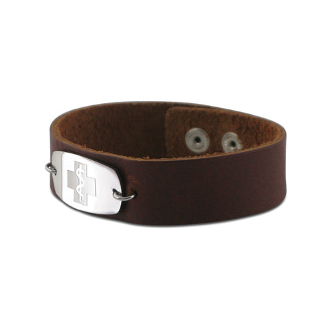 Casual Leather Wristband - Small Emblem - Snap Closure - Smooth Raging Brown