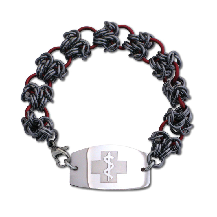 Double Dragon Claw Bracelet - Large Emblem - Lobster or Safety Clasp - Red & Black Ice