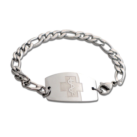 Figaro Bracelet - Large Emblem - Long Chain - Lobster or Safety Clasp