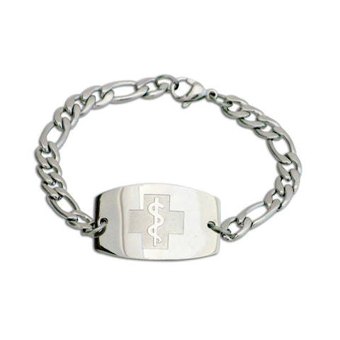 Figaro Bracelet - Large Emblem - Split Chain - Lobster or Safety Clasp