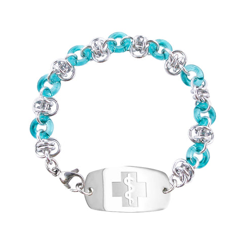 New! Honeybee Hive Bracelet - Small Emblem - Aqua & Silvered Ice - Lobster or Safety Clasp