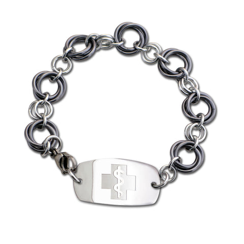 Large Love Knots Bracelet - Small Emblem - Lobster or Safety Clasp - Black Ice & Silvered Ice