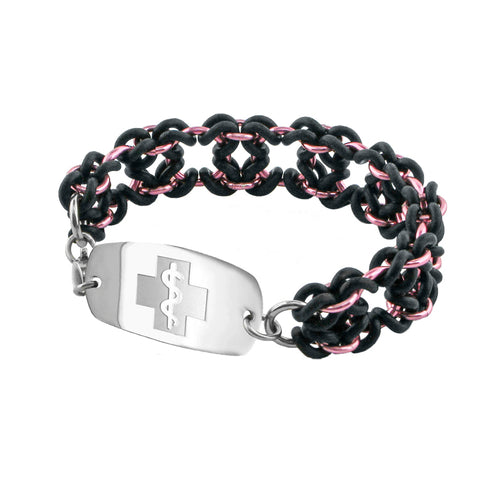 New! Tudor Bracelet - Small Emblem - Lobster or Safety Clasp - Black & Pink Ice