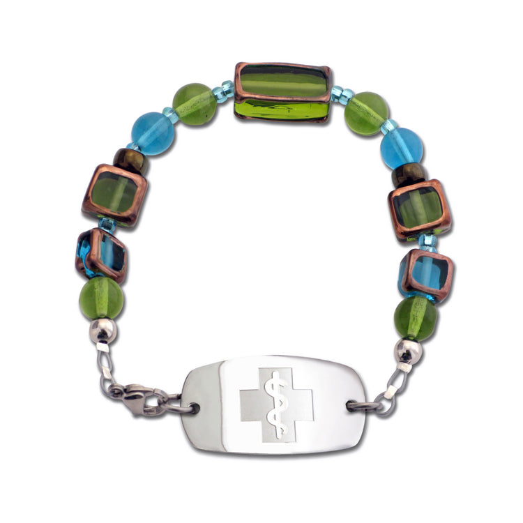 Stained Glass Bracelet - Aqua & Olivine - Not For Children 12 & Under