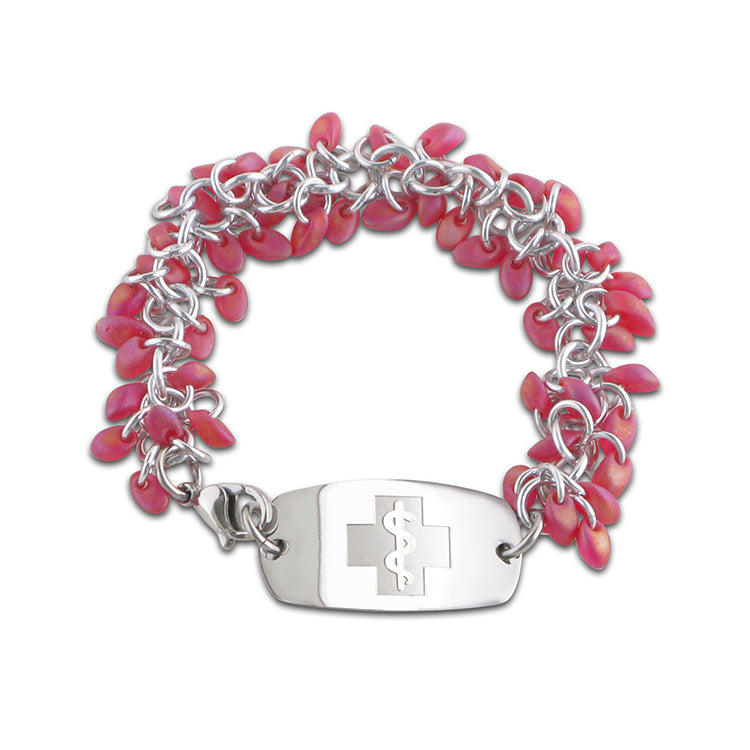Frosted Ice Bracelet - Small Emblem - Watermelon & Silver Ice - Lobster or Safety Clasp