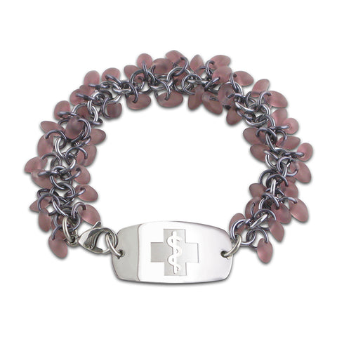 Frosted Ice Bracelet - Small Emblem - Grape & Gun Metal Ice - Lobster or Safety Clasp
