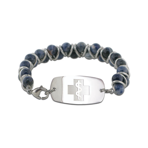 Stone and Steel Bracelet - Small Emblem - Lobster Clasp - Sodalite
