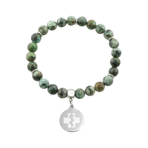African Turquoise Stretch Bracelet - Small Medallion