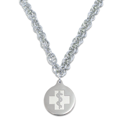 Twisted Elements Necklace - Medallion Emblem - Lobster Clasp - Silvered Ice