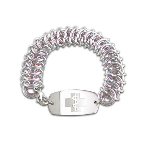 Vertebrae Bracelet - Small Emblem - Lobster or Safety Clasp - Pink Ice & Silvered Ice